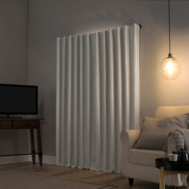 Sun Zero - 56260 Greyson Faux Dupioni Silk Extreme 100% Blackout Back Tab Curtain Panel, 50" x 95", Pearl White - Image 2
